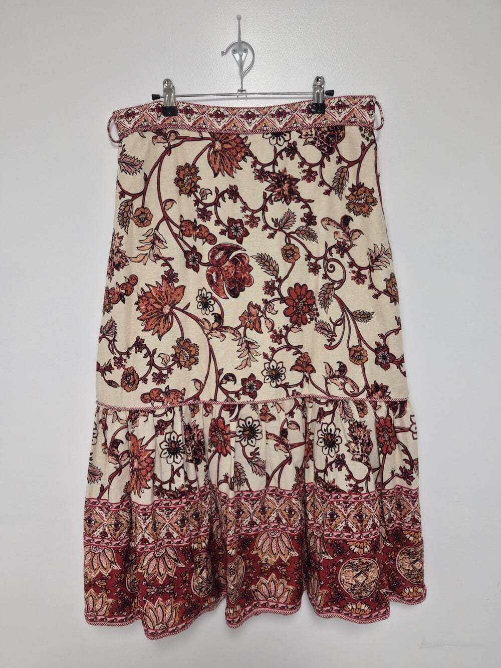 House of Harlow 1960 Linen Blend Tiered Floral Maxi Skirt sz L 0819324